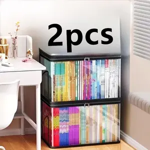 Large Transparent Clear Storage Bags Set of 2, Space Saving Stackable Design, Ideal for Books, Clothes, Office, Home, Travel Organization