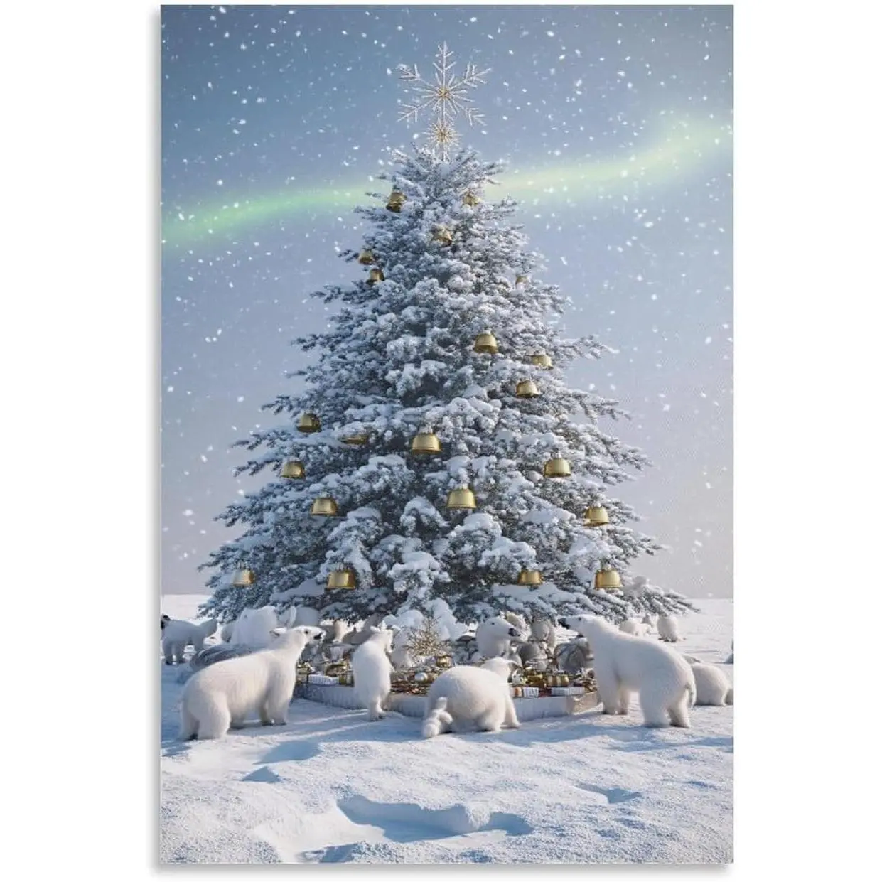 Polar Bears Snowy Christmas Aurora Artistic Canvas Painting Poster - Artwork Photo, Modern Home Decor Wall Art, Room Decoration (Framed-Unframed Option)