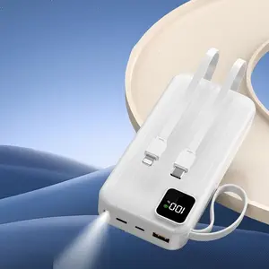 20000mah Power Bank with Apple & Type-C Charging Cable, Pd20w Output, USB Output, Micro and PD Inputs, Digital Display, Portable Charger