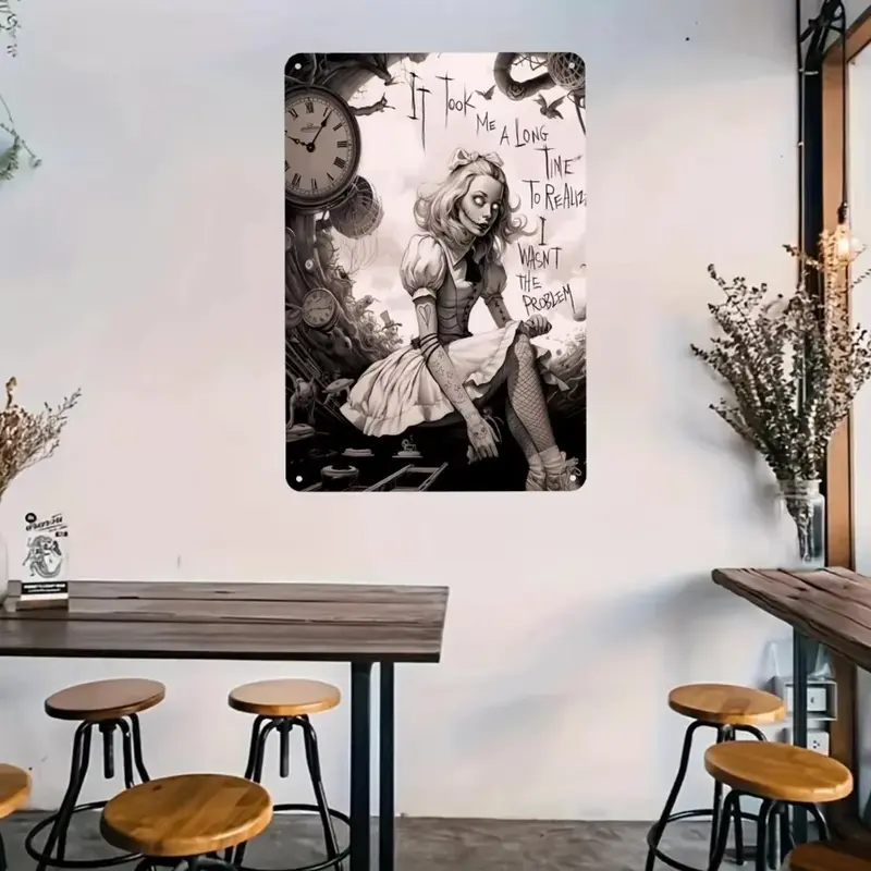 Vintage Alice in Wonderland Pattern Sign, Creative Wall Art, Wall Decor for Home Living Room Bedroom, Room Decor, Home Decor, Ornaments