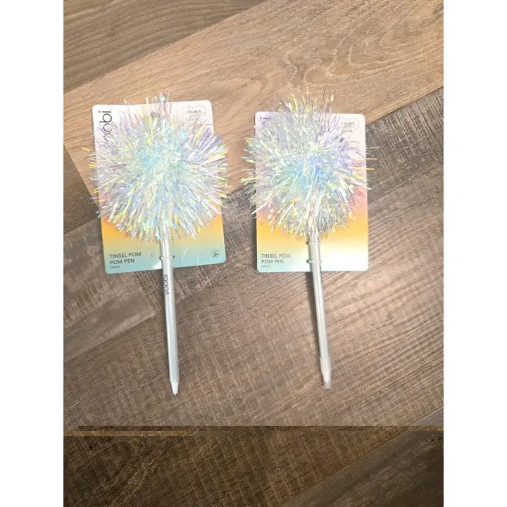 13190 Yoobi 2 Piece Sparkly Tinsel Pom Pom Holographic Pen Sensory New