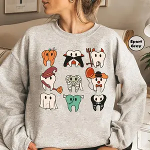 Funny Halloween Teeth Sweatshirt, Spooky Halloween Dentist Sweatshirt, Dental Squad Sweatshirt, Trick or Teeth Hoodie, Pumpkin Ghost