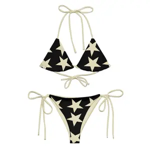 Jagger Black Vintage Large Stars Bikini , Retro Print Stars Bikini