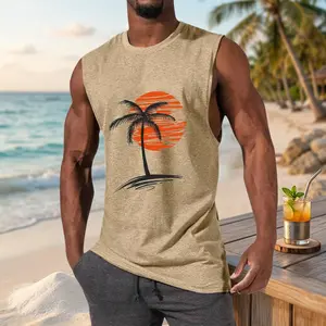 Men's Summer Beach Tank Top - Hawaiian Palm Tree Print Sleeveless Muscle Basic Tee for Vacation, Casual Wear, Lightweight Breathable Fabric, Perfect for Beach Party, Outdoor Activities, and Tropical Style Fashion