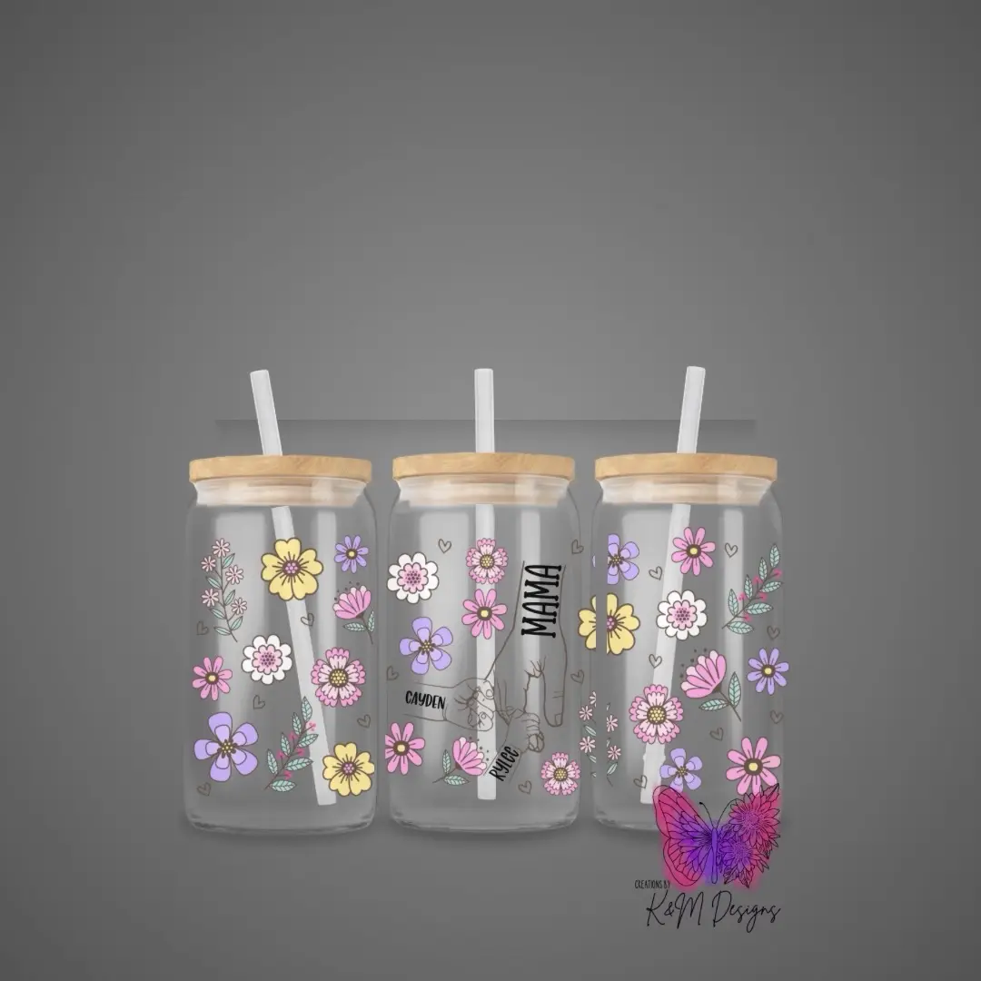 Mama Floral Custom Name Glass Libby Coffee Cup - Perfect for Your Morning Drinks - Bottles, Drinkware
