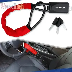 17-Inch Steering Wheel & Seat Belt Lock Anti-Theft Device, Heavy Duty High Security Car Lock, Universal Fit for Most Vehicles SUVs & Trucks, Compact Multi-Functional Anti-Theft Car Accessory for Daily Anti-Theft Protection