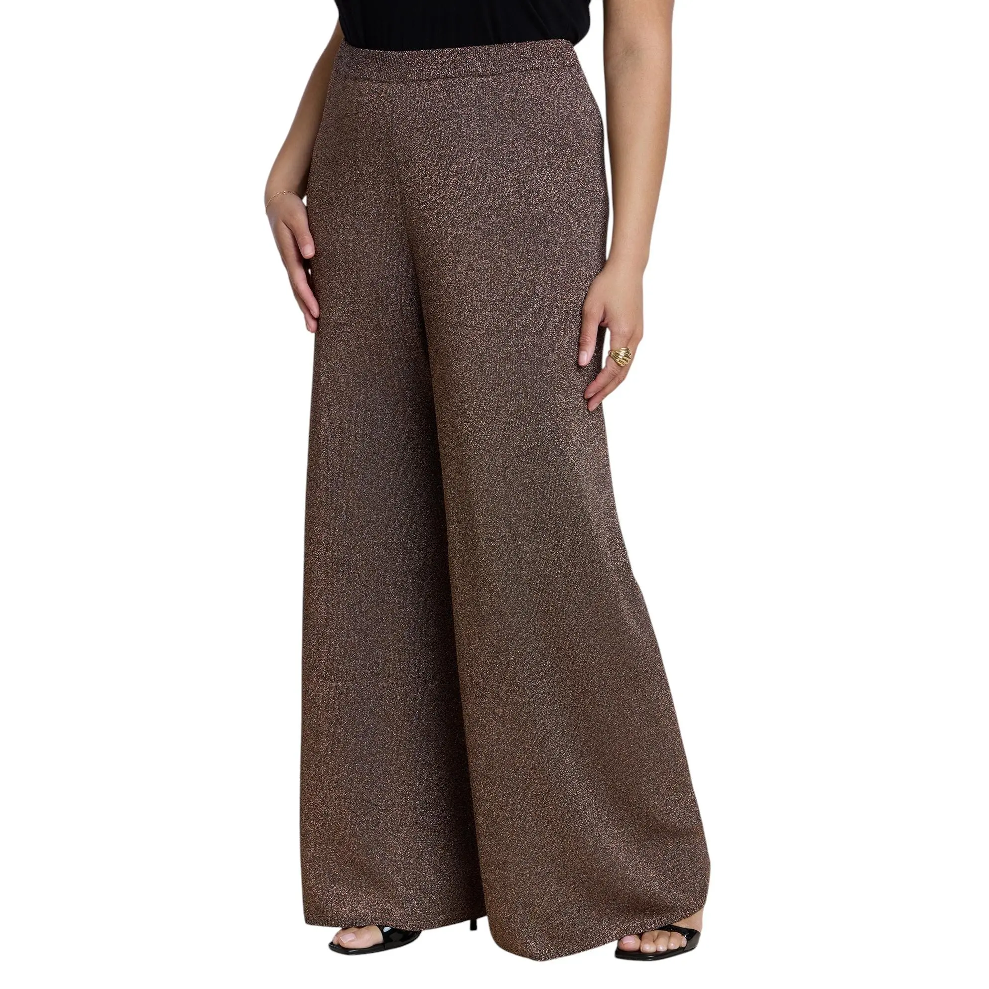 ELOQUII Women's Plus Size Shimmer Knit Wide-Leg Sweater Pant