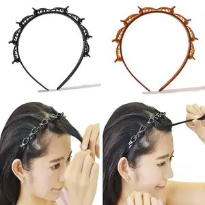 Headbands for Women - Braided Hair Clips for Girls - Thin Plastic Headband with Clips - Fashionable Braided Headbands - Double Layer Twist Plait Hair Tools - Double Bangs Hairstyle Hairpin for Workouts
