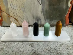 Crystal Charging Set - Clear Quartz, Rose Quartz, Black Obsidian, Green Aventurine, Tiger's Eye, Selenite Crystal Decorative