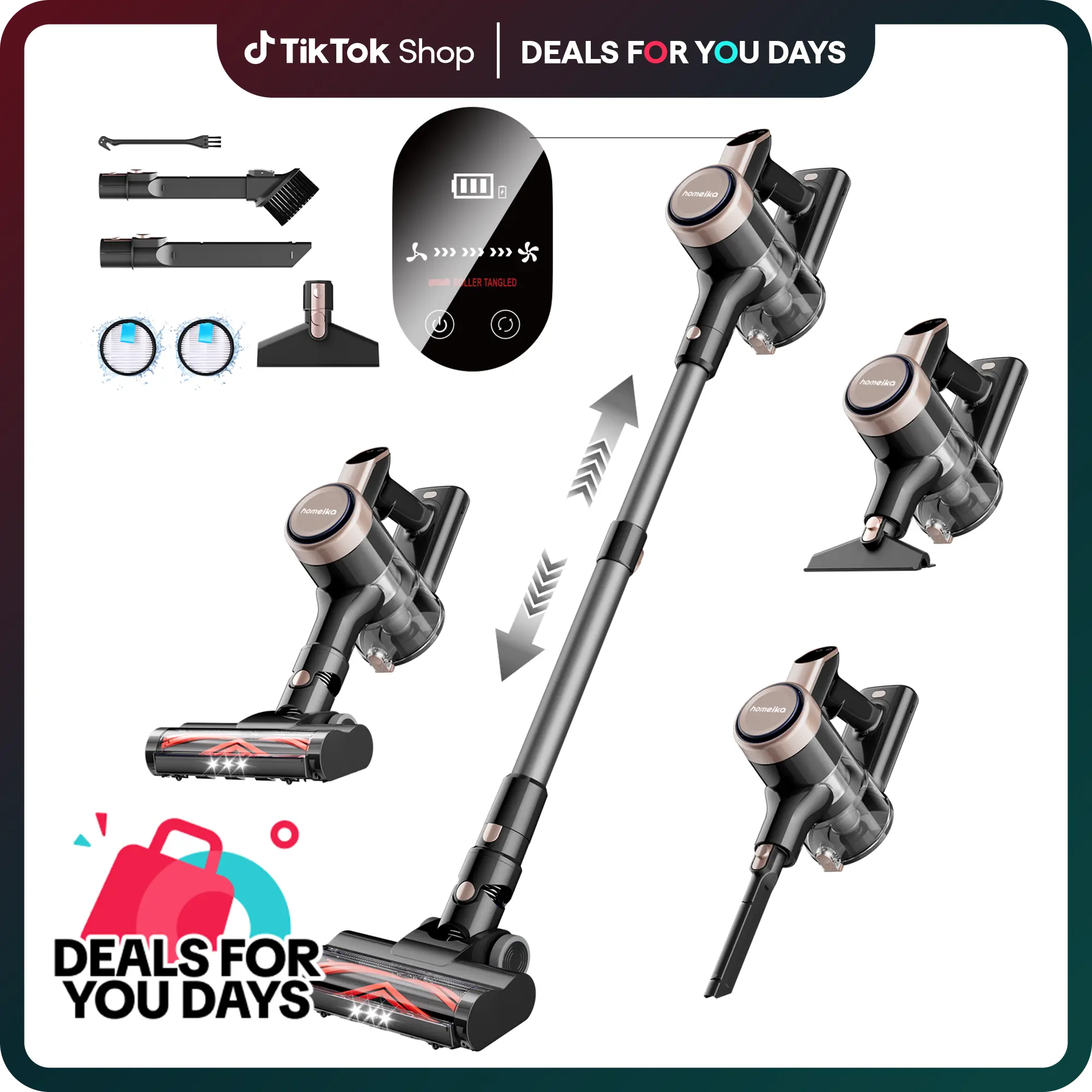 Homeika Cordless Vacuum Cleaner-H318, 300W 23KPa Lightweight Stick Vacuum with 48mins Runtime Battery, 3 Suction, LED Display, Powerful Vacuum Cleaner with Sofa Brush for Hard Floor/Carpet/Pet Hair/Car