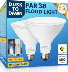 2 Pack LED PAR38 Dusk to Dawn Flood Light Bulbs Outdoor ,20W(200W Equivalent) E26 Base Flood Light Bulbs,5000K Daylight 1800 Lumens LED Flood Light for Outdoor Garden,Garage,Yards