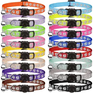16 PCS Breakaway Safety Nylon Reflective Cat Collars with Bells for Girl Boy Kitten Cats (7.5"-12.6")