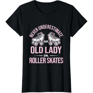 Old Lady On Roller Derby Roller Skating Roller Skate T-Shirt
