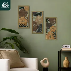 Boho Flower & Leaf Pattern Wooden Hanging Painting, 3 Counts/set Hollow Craft Wall Art Decor, modern home decor, Wall Decor for Home Farmhouse Living Room Bedroom Office Studio Restaurant, Ornaments