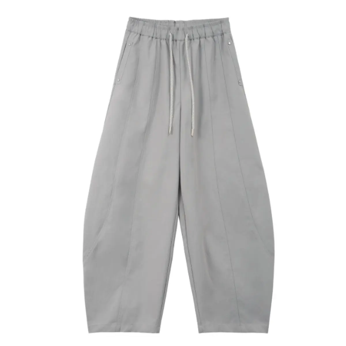 Elastic Waist Drawstring Casual Pants 2025 Summer Style Loose Fit Versatile Slimming Banana Pants for Women Grey