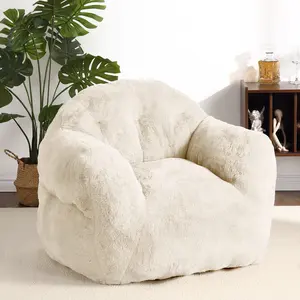 39-Inch Beige M-Shape Bean Bag Chair, Plush Filled, Armrest Design, Outdoor/Indoor Leisure Seating for Living Room, Bedroom Relaxation