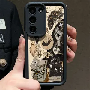 Black Cat Collage Pattern Mobile Phone Case for Galaxy A01/A02A/03A/04A/05A/10A/11A/12A/13A/14A/15A/20A/21A/22A/23A/A31/A32/A33/A35/A50/A51/A52/A53/A54/A5/5A7/A70/A71/A72A/73/S20S/S21/S22/S24/A25/A34/S23 Anti-fall and Dirt Resistant