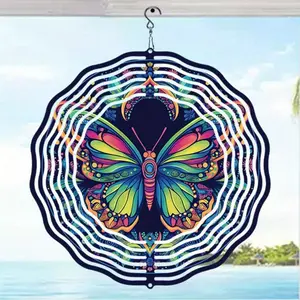 Lotus Mandala Pattern Wind Spinner, 3D Colorful Mandala Wind Spinner, Hanging Decor for Garden, Balcony & Yard
