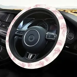 1pc 1.6 x 15 inch Pink Bow and Floral Pattern car steering wheel cover, non-slip and comfortable, car interior accessory, Car Accessories, no inner ring, easy to install and remove, suitable for all car models, holiday gift, 1.28LYY-9