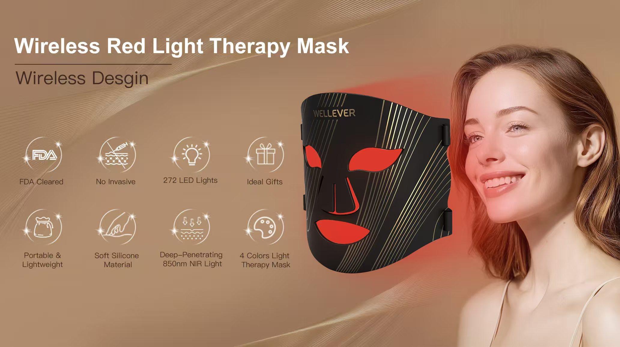 WellEver Wireless LED Face Mask 850nm NIR Therapy Red Light for Anti-Aging Portable Rechargeable Silicone Gel Skincare Mask with Adjustable Strap FDA Cleared 2-Year Warranty WellEver Wireless LED Face Mask 850nm NIR Therapy Red Light for Anti-Aging Portable Rechargeable Silicone Gel Skincare Mask with Adjustable Strap FDA Cleared 2-Year Warranty