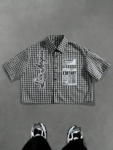 Men's Street Style Hip Hop Letter Print Button Shirt, Casual Fitted Shirt, Vintage Fashion, Loose Fit Woven Fabric, All Seasons Casual Wear, Menswear