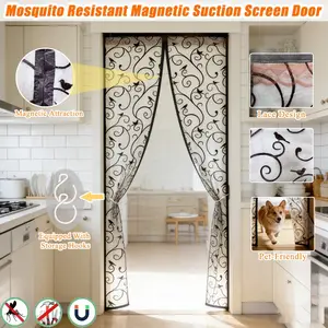 Summer Magnetic Curtain Door, Plush Bird Print Mesh Screen, Side Hooks, Mosquito Net, No Drilling, Easy Install Curtain, Pet Friendly, Home Decor