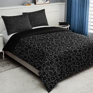 2D Print Leopard Pattern Bedding Set, Soft Breathable Polyester Fabric, All-Season Use, Includes 1 Fitted Sheet + 2 Pillowcases, Breathable Duvet Set