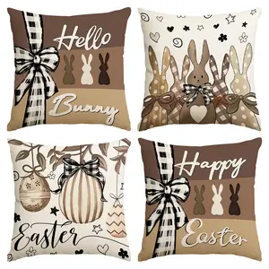 4pcs Easter Happy Pillow Cover, Butterfly Bow Cute Rabbit Easter Egg Design Single sided Printed Cushion Cover, 18 * 18 inches, Zipper Sealed, Farmhouse Festival Party Decoration, Suitable for Room Living Room Home Sofa Decoration (No Pillow Core)
