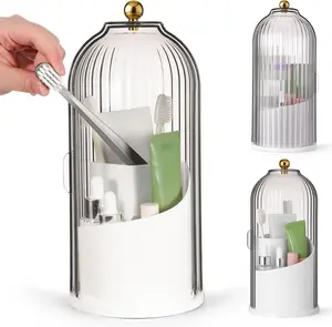 Dustproof Toothbrush Holders with Cover, Rotating Toothbrush Holder 3 Slots Makeup Brush Holders with Lid Bathroom Countertop Storage for Bathroom Countertop Organizer, toothbrush protector