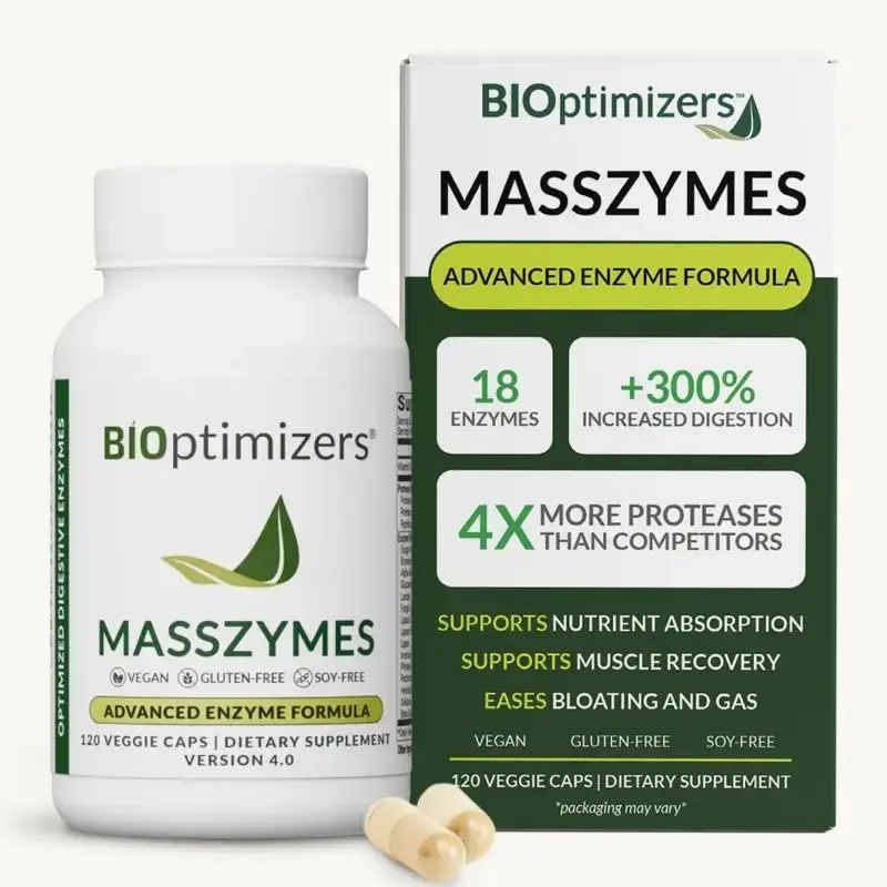 Multi-bottle discount package  Masszymes Advanced Enzyme Formula Vegan Gluten-Free Soy-Free 120 Veggie Caps Dietary Supplement Version 4.0