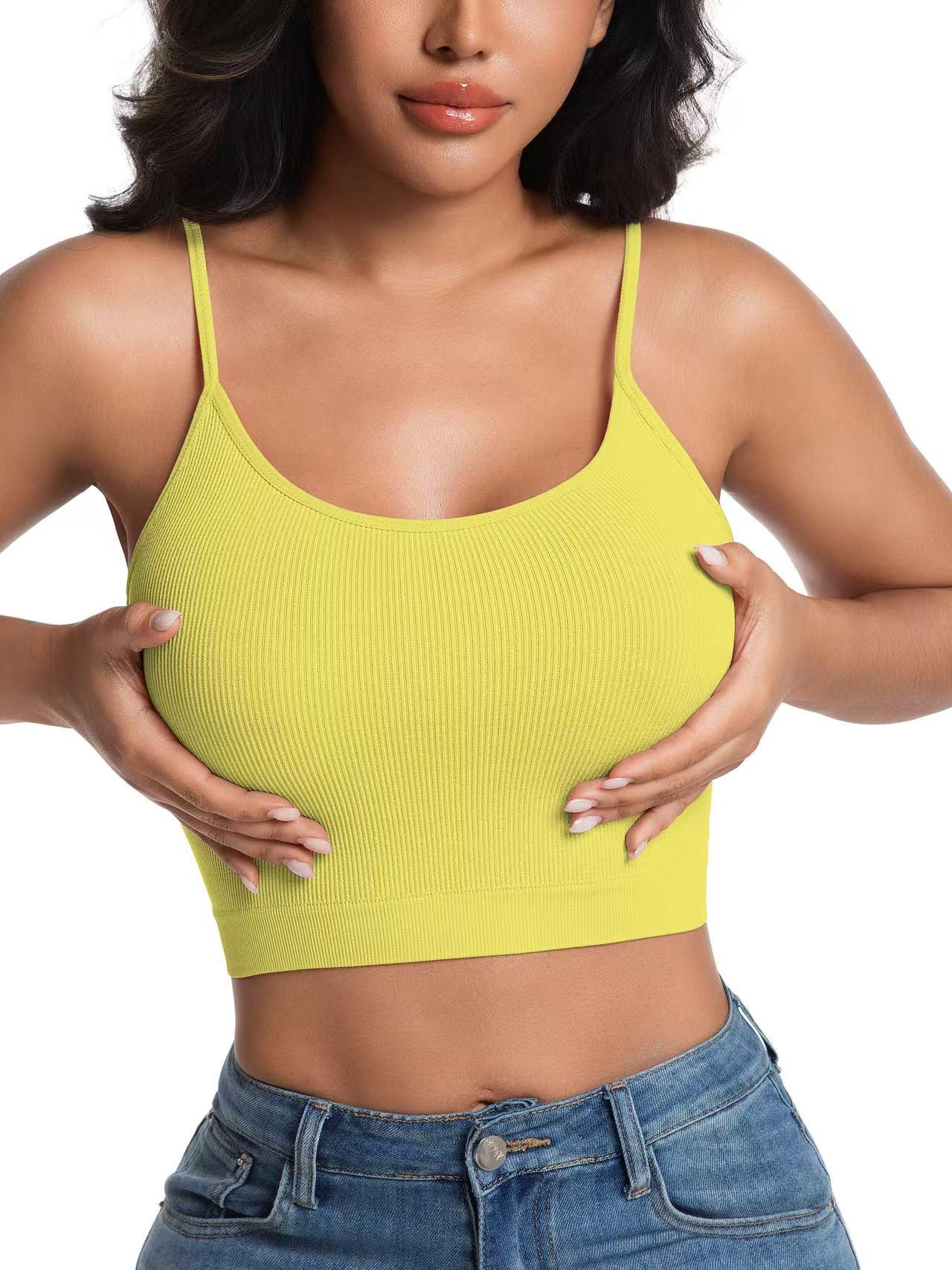 8 Pack Ribbed Seamless Wireless Sports Bra for Women, Soft Stretch Breathable All Season Yoga Workout Lingerie, Multipack Solid Color Camisole Innerwear