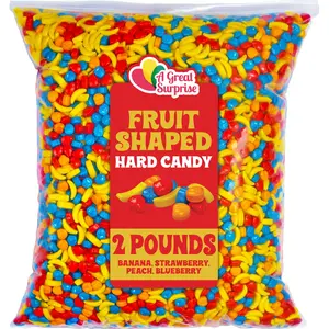 Fruit Shaped Candies - 2 Pounds - Unwrapped Gumball Machine Refills - Banana, Strawberry, Peach, Blueberry Flavors