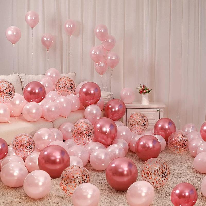 Valentines Day Balloons Kit, 101 Pack Rose Gold Pink Heart Balloons with Rose Petals, I Love You Balloons for Anniversary Mothers Day Wedding Romantic Decorations Special Night,VA-BA-01