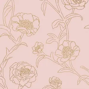 Tempaper & Co. Peonies Removable Peel and Stick Wallpaper, Rose Pink and Gold