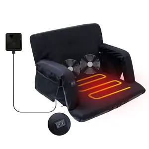 Heated Folding Stadium Chair – Reclining Waterproof Floor Seat with Thick Cushion, Shoulder Straps & Storage Pockets