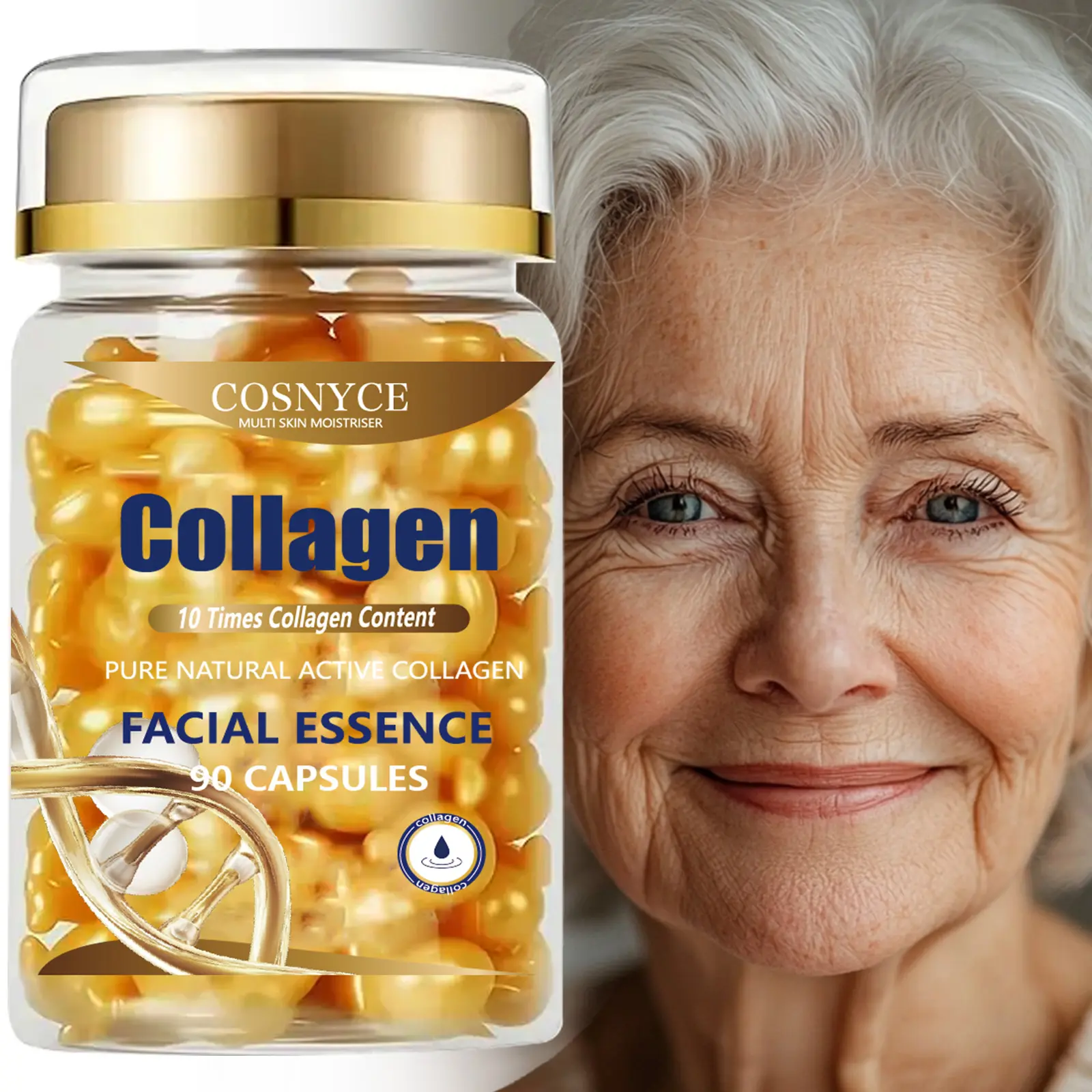 90 Capsules Collagen Essence, Unisex Skincare, Gentle Daily Moisturizing, Brightening & Collagen Boosting Collagen Capsules for Smooth, Glossy Skin
