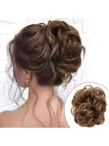 Women'S Fluffy Bun Hair Tie, Curly Wave Synthetic Fiber, Wavy Synthetic Hair, Voluminous Bun, Daily Use Hair Accessory, Halloween, Christmas