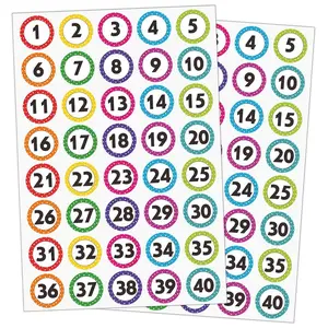 Colorful Number Stickers 1-40, Round Dotted Self-Adhesive Labels, Circle Sticker Label, Waterproof Digital Decals, Ideal for Classroom, Toy Organization, Storage Boxes
