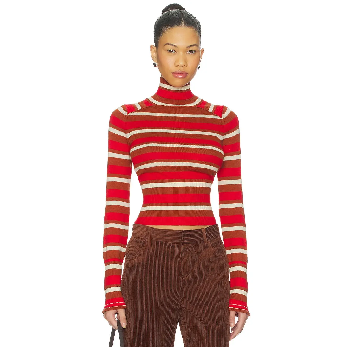 Free People x REVOLVE Breeze Striped Turtleneck Sweater in Red Cinnamon Combo