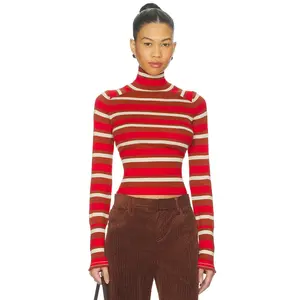 Free People x REVOLVE Breeze Striped Turtleneck Sweater in Red Cinnamon Combo