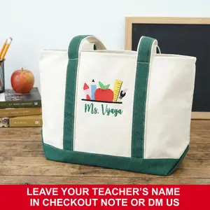 Embroidered Teacher Tote Bags, Custom School Spirit Tote Bags With Name, Personalized Gift For Teacher, Back to School Totes, School Gift Totes, Teacher Appreciation Gift