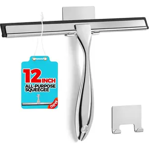 12-Inch All-Purpose Shower Squeegee for Shower Doors, Tile Shower Walls, Bathroom, Window, Glass and Car Windshield, Mirrors and Kitchen-Stainless Steel, Silver