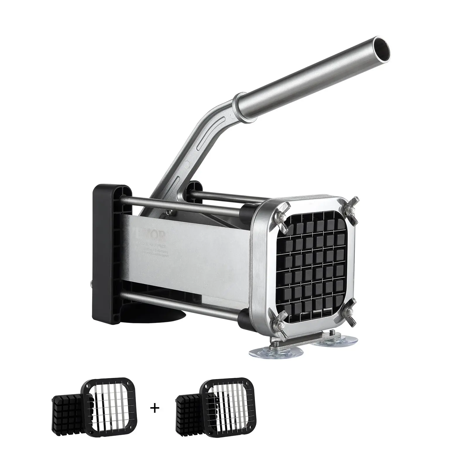 【DealsForYouDays】Manual Kitchen Cutter with 1/2 in + 3/8 in Stainless Steel Blades, Suction Cup Base, Multi-Function Slicer Chopper for Potato, Sweet Potato Prep, Carrot, Cucumber, Fry - Ideal for Restaurant, Home Use