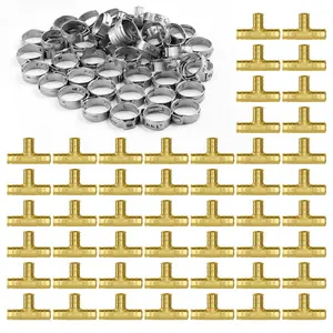 fathersdaygift VEVOR Pipe Fittings, 1/2 50PCS Brass Pipe Fittings, Clamp-style Tee Pipe Connector Brass Air Fittings, Heavy Duty Plumbing Fittings Tube Adapter for Heating/Shower Systems, Outdoor Water Pipes