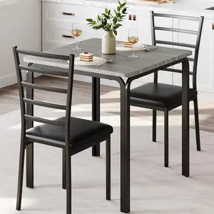 3-Piece Kitchen Dining Room Table Chair Set for Small Space, Indoor Modern Dinette Set for 2, Square Dinner Table Set for Dinette, Breakfast (Grey)