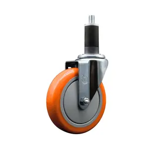 Stainless Steel Polyurethane Expanding Stem Swivel Caster with 5 Inch Orange Wheel and 1-1/4" Stem - 350 lbs. Capacity Per Caster - Service Caster Brand