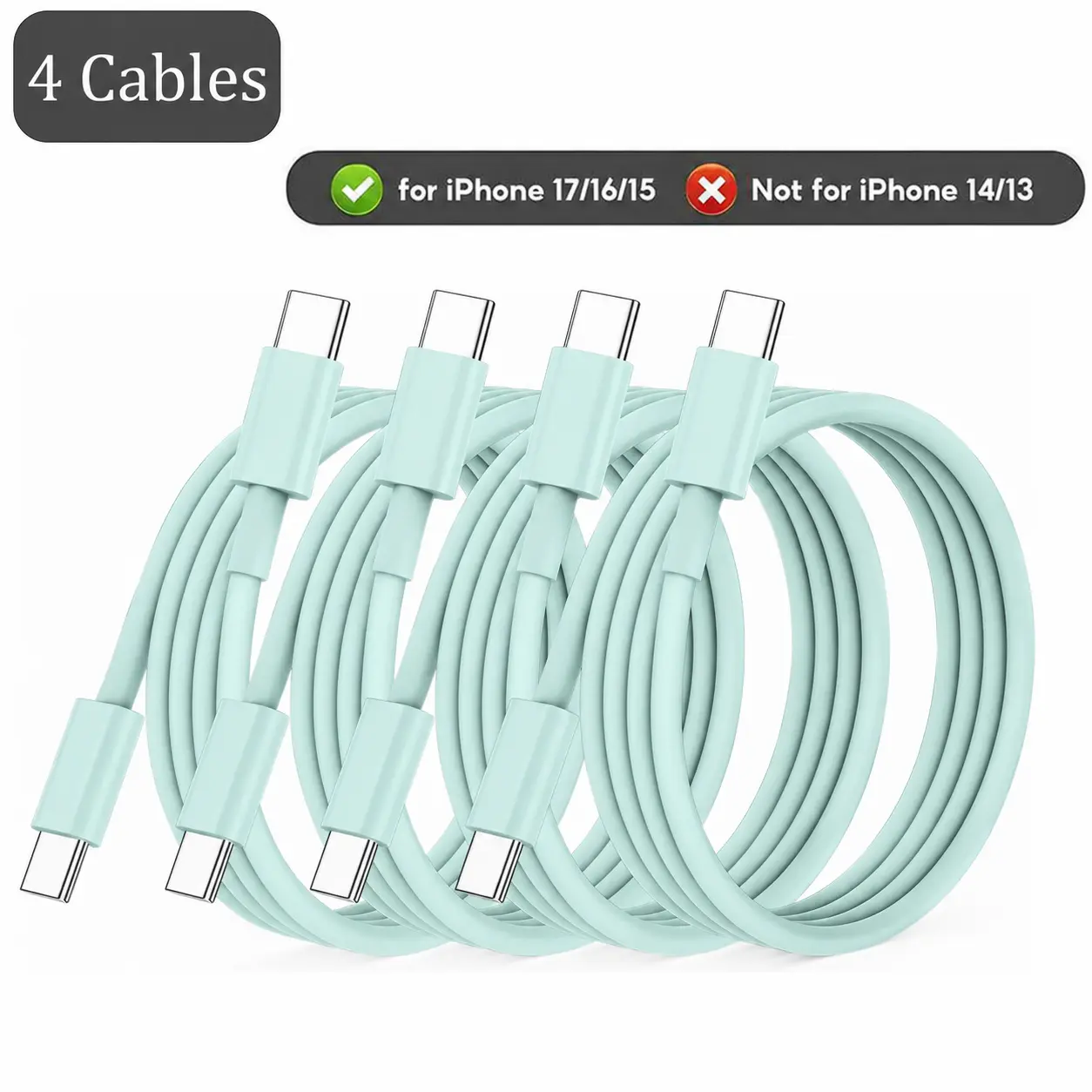 USB C to USB C Cable 6FT for Apple iPhone 17/16/15 Charger Cord,2/4/6 Pack 60W C to C Cable Fast Charging Wire for iPhone17/ 16/15 Pro Plus Pro Max iPad Pro/Air MacBook Pro/Air,for Galaxy S24 S23-Light Green Automatic Connector Device Smartphone