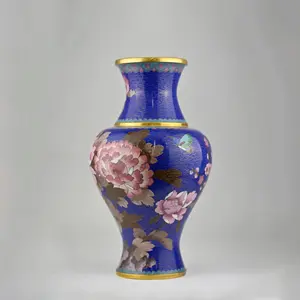 Vintage Chinese Cloisonné Vase | Handcrafted 8”x15” Floral Enamel Art | Rare Royal Blue Collector’s Piece