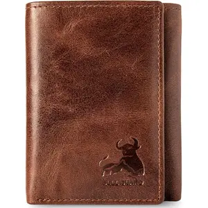 Leather Men's RFID Trifold Wallet With ID  Outdoor Wallet Durable Top Grain Leather Forest Brown, Double  Comparment with  Pocket, Compact & Secure Design, In  Box