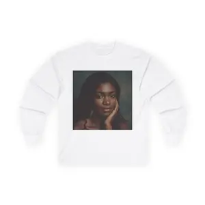 Portrait Photo Long Sleeve Tee | Square Face Print, White Shirt